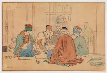 Café-interieur met pijprokende mannen