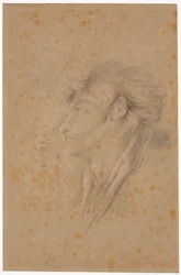 Studie van een Jongeling en een Bejaarde met Baard in Profiel naar Links