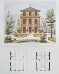 Project voor een klein landhuis nabij Parijs, gegraveerd door Walter, plaat 18 uit Architecture Pittoresque et Moderne