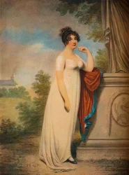 Mary Anne Clarke aan de voet van een standbeeld, 1803