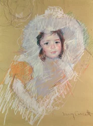 Buste van een jong meisje of Margot Lux met een grote hoed