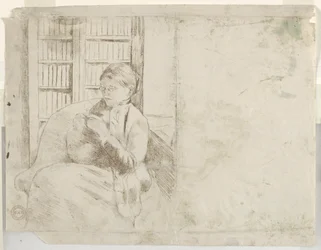 Breien in de bibliotheek verso, ca. 1881