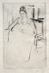 Mevrouw Gardner Cassatt en haar baby zittend bij een raam, ca. 1887