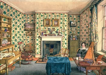 De kunstenaar in haar schilderkamer, York (aquarel op papier)