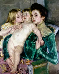 Kinderen strelen. Schilderij van Mary Cassatt (1845-1926)