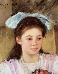 Ellen met een grote strik in haar haar. Schilderij van Mary Cassatt (1845-1926)