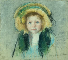 Portret van een jong meisje met hoed (pastel)