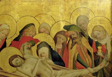 De graflegging, paneel van het St. Thomas-altaar uit de St. Janskerk, Hamburg, begonnen in 1424 (detail)