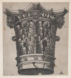 Speculum Romanae Magnificentiae: Kapiteel met hoofden en maskers, ca. 1537