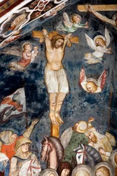 De berouwvolle dief, gekruisigd met Jezus, wiens ziel door een engel wordt omarmd. Voorstelling van de goede dief, ook Sint-Dismas genoemd
