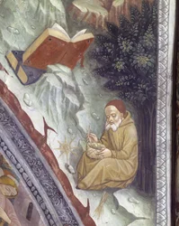 Italië, regio Piemonte, provincie Alessandria, fresco in kapel bij Basiliek van Santa Maria Assunta