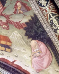 Italië, Piëmont, provincie Alessandria, fresco in kapel van de Basiliek van Santa Maria Assunta