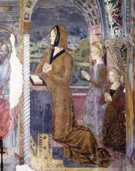 Italië, regio Piëmont, Serralunga di Crea, fresco in kapel van de Basiliek van Santa Maria Assunta