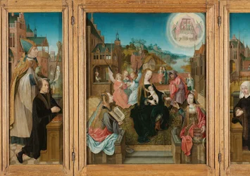 Drieluik met Madonna en Kind met heiligen (midden), mannelijke schenker met Sint-Maarten (links, binnenvleugel), vrouwelijke schenker met Sint-Cunera (rechts, binnenvleugel), en de Annunciatie (buitenvleugels)