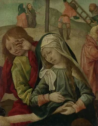 De rouwende maagd en de heilige Johannes over het lichaam van Christus, ca. 1500 (olieverf op paneel)