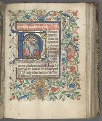 Getijdenboek Gebruik van Utrecht: fol. 63r, Initiaal met Heilige Drie-eenheid, ca. 1460-1465