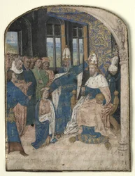 Miniatuur uit een Speculum Historiale: Claudius Wijst Nero aan als Zijn Opvolger