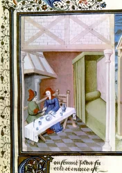 Een scène uit de Decameron, Salabetto en Iancofiore. 1430-1455 (miniatuur)