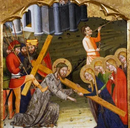Jezus draagt het kruis, door de Meester van Rubio, predella van het altaarstuk uit de Kerk van Santa Maria, Rubio