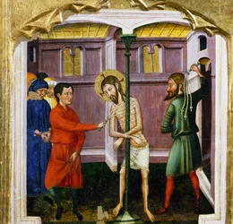 De geseling door de Meester van Rubio, predella van het altaarstuk uit de kerk van Santa Maria, Rubio