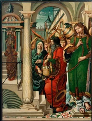 Presentatie van de Maagd in de Tempel (schilderij op hout)