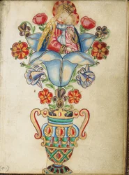 De Maagd en het Kind in de kelk van een bloem