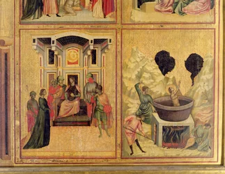 St. Cecilia en Scènes Uit Haar Leven: twee scènes met St. Cecilia voor de prefect en de marteldood van St. Cecilia, ca. 1300 (detail)