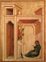 Sint-Cecilia en haar levensverhaal (detail): De engel brengt bloemen naar Valerianus