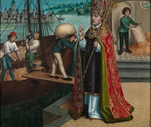 Het wonder van het graan, uit het altaarstuk van St. Nicolaas, ca. 1486-93