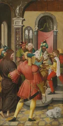 De vleugel van een altaarstuk: Christus voor Pilatus