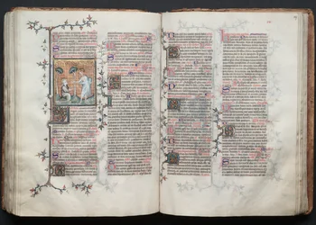 Het Gotha-missaal: Fol. 116v, St. Maria Magdalena knielt, ca. 1375