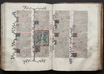 Het Gotha Missaal: Fol. 117v, Sint Petrus ondersteboven aan het kruis gebonden