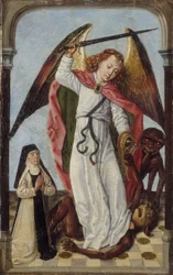 St Michael vecht tegen demonen in aanwezigheid van een non