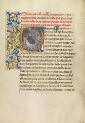 Initial N: Het schip van bisschop Theophilus uit koers geslagen en bisschop Theophilus in gebed