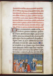 Cotton Tiberius B. VIII f.47v De koning trekt zijn bovenkleding uit, illustratie uit 