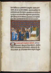 Cotton Tiberius B. VIII f.58r De koning ontvangt de scepter en de staf (