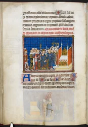 Cotton Tiberius B. VIII f.59v, De pairs van Frankrijk ondersteunen de kroon, illustratie uit 