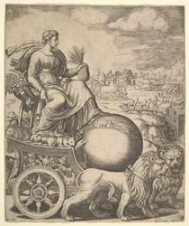 Cybele in haar wagen getrokken door twee leeuwen, 1530-60