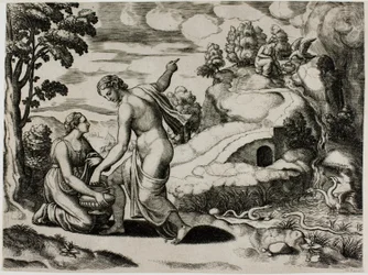 Venus beveelt Psyche om water te halen uit een fontein bewaakt door draken