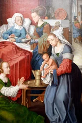Evora Museum. Meester van het Evora altaarstuk. De geboorte van de Maagd. Vlaamse school 1500. Portugal.