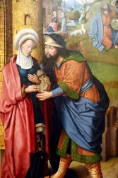 Evora Museum. Meester van het Evora altaarstuk. De ontmoeting van Joachim en Anna voor de Gouden Poort. Vlaamse school 1500. Portugal.