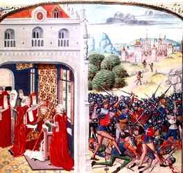 Wijding van Paus Gregorius IX in Avignon Frankrijk (pontificaat in 1227-1241) door Jean Froissart (perkament)