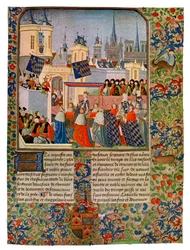 De intocht van koningin Isabella in Parijs, ca. 1385 15e eeuw