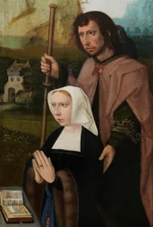 Detail (De schenker, rechterpaneel van het drieluik van de Maagd en het Kind met de heiligen Catharina en Barbara)