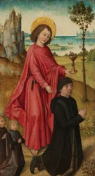 Een schenker en zijn twee zonen met de heilige Johannes de Evangelist, ca. 1480 (olieverf op paneel)