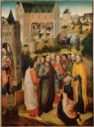 Het leven van Petrus: Jezus overhandigt de sleutels aan Petrus (olieverfschilderij)