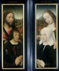 Twee Vleugels van een Drieluik met de Schenker, Thomas Isaacq, vergezeld door Sint Thomas (links, buitenvleugel), en de Vrouw van de Schenker vergezeld door Sint Margaretha (rechts, buitenvleugel)