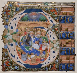 Geïllustreerde initiaal met de dood van de maagd. Meester van de Murano Gradual. Ca 1420