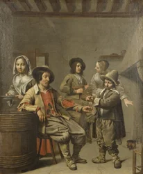 Jongen schenkt een glas wijn in voor een landgenoot, c.1650