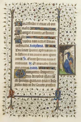Ms 62 f.132r Personificatie van Necromantie die een boek steekt, uit de 